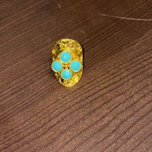 Gold toned and Turquoise stoned  Statement Ring adjustable